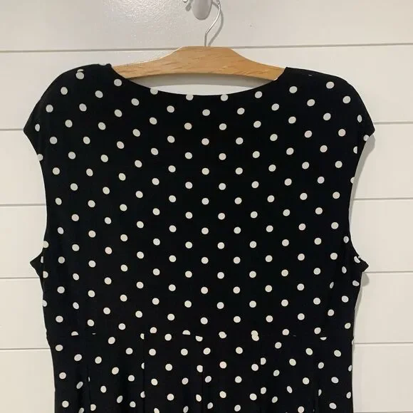 Lauren Ralph Lauren | Dress Black White Polka Dot Stretch- Size 18W - Picture 6 of 8